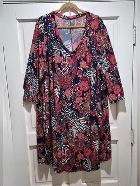 Curvy Lovey Stretchy Paisley Floral Zebra Print Dress With Pockets Size 4X NWOT